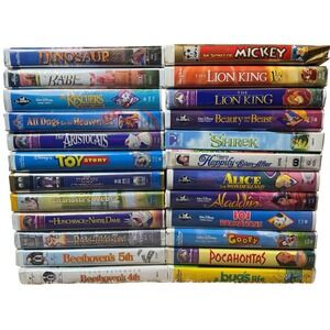 Lot of 24 Disney Kids VHS Tapes Classics Lion King Toy Story Shrek Aladdin Alice